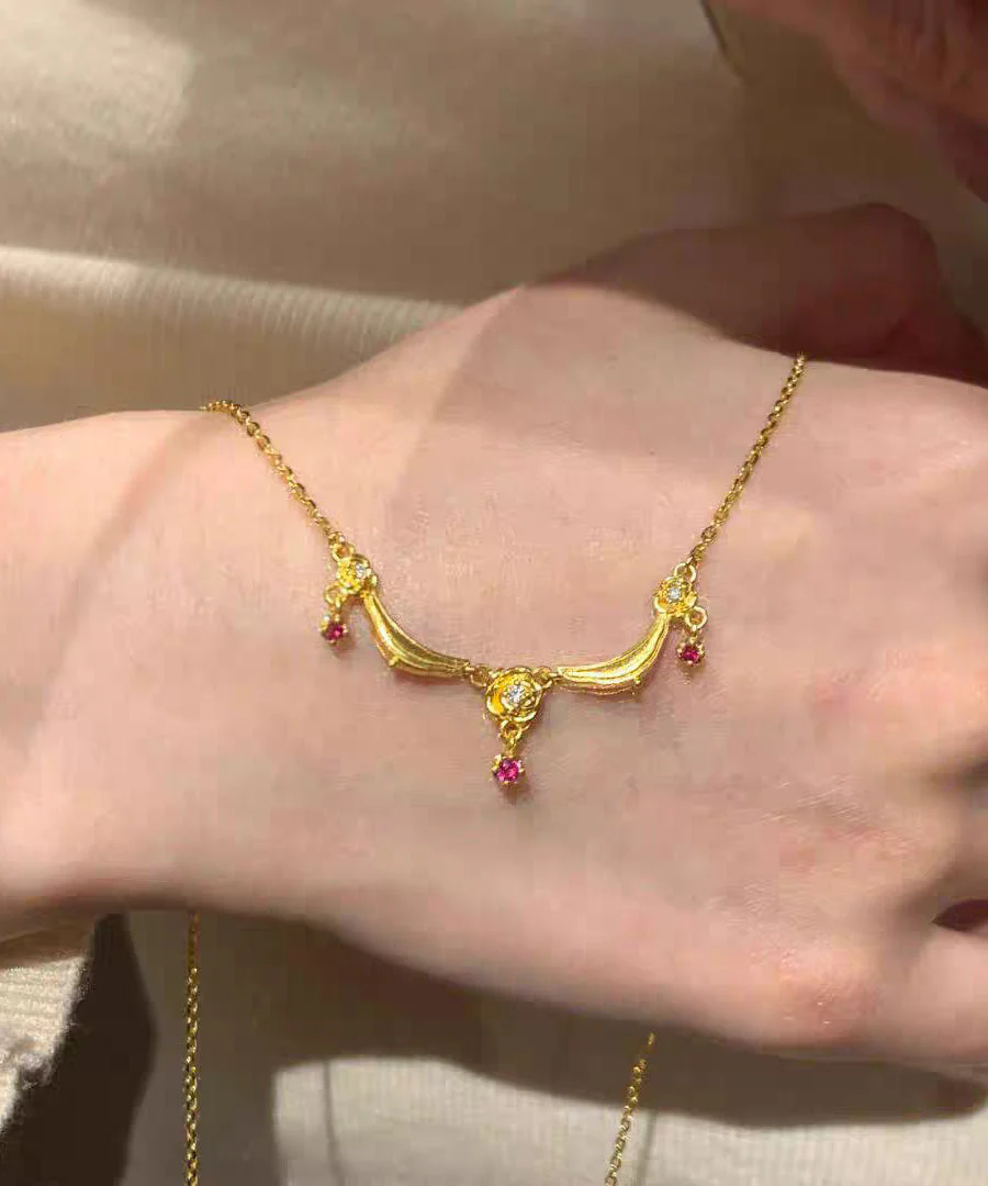Chinese Style Gold Copper Zircon Aladdin's Lamp Pendant Necklace - Image 4