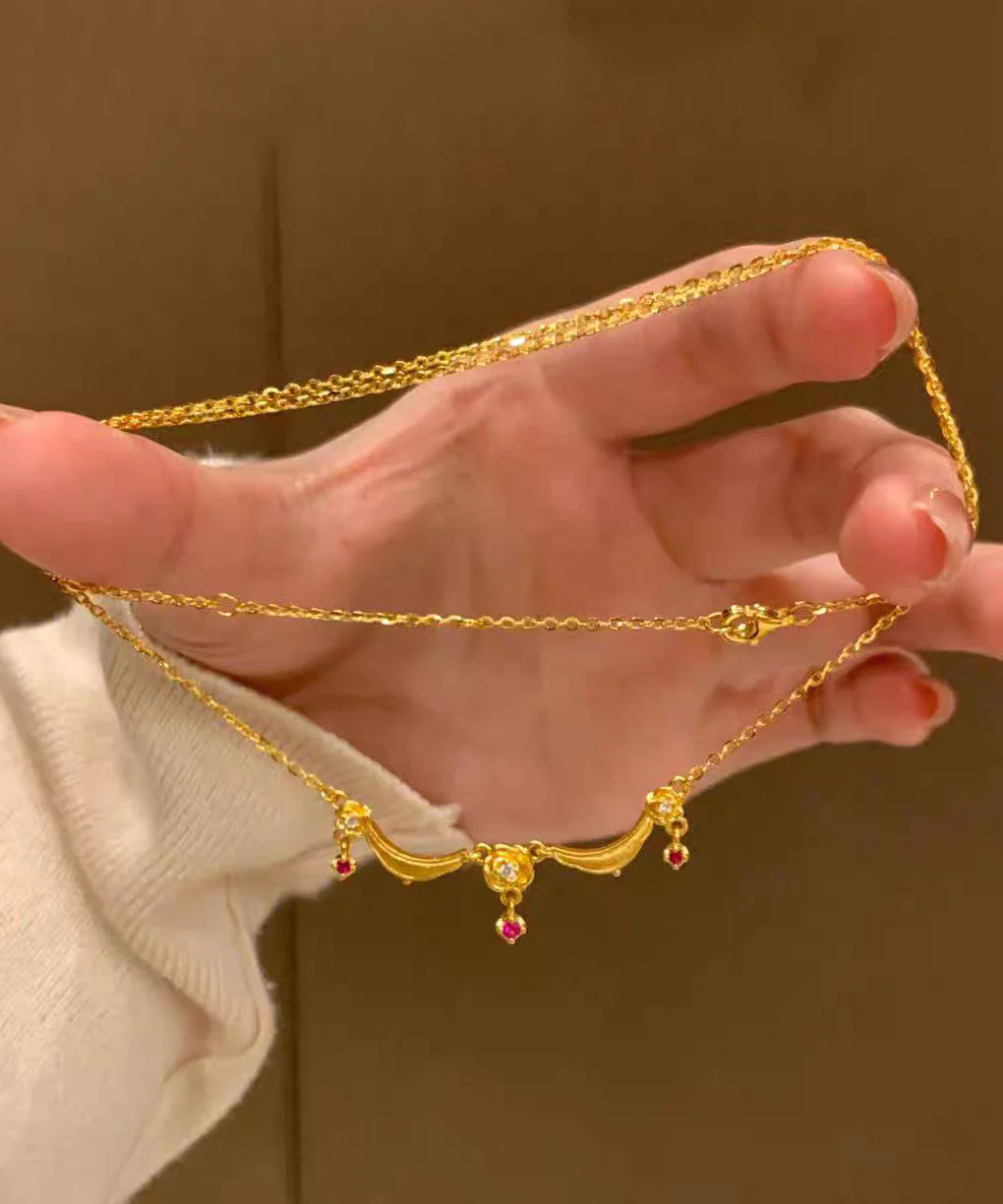 Chinese Style Gold Copper Zircon Aladdin's Lamp Pendant Necklace - Image 5