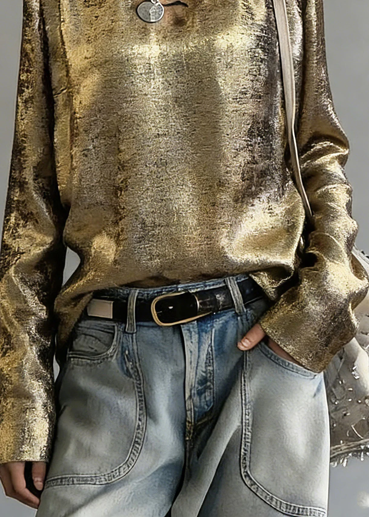Chinese Style Gold O-Neck Patchwork Top Spring - Image 4