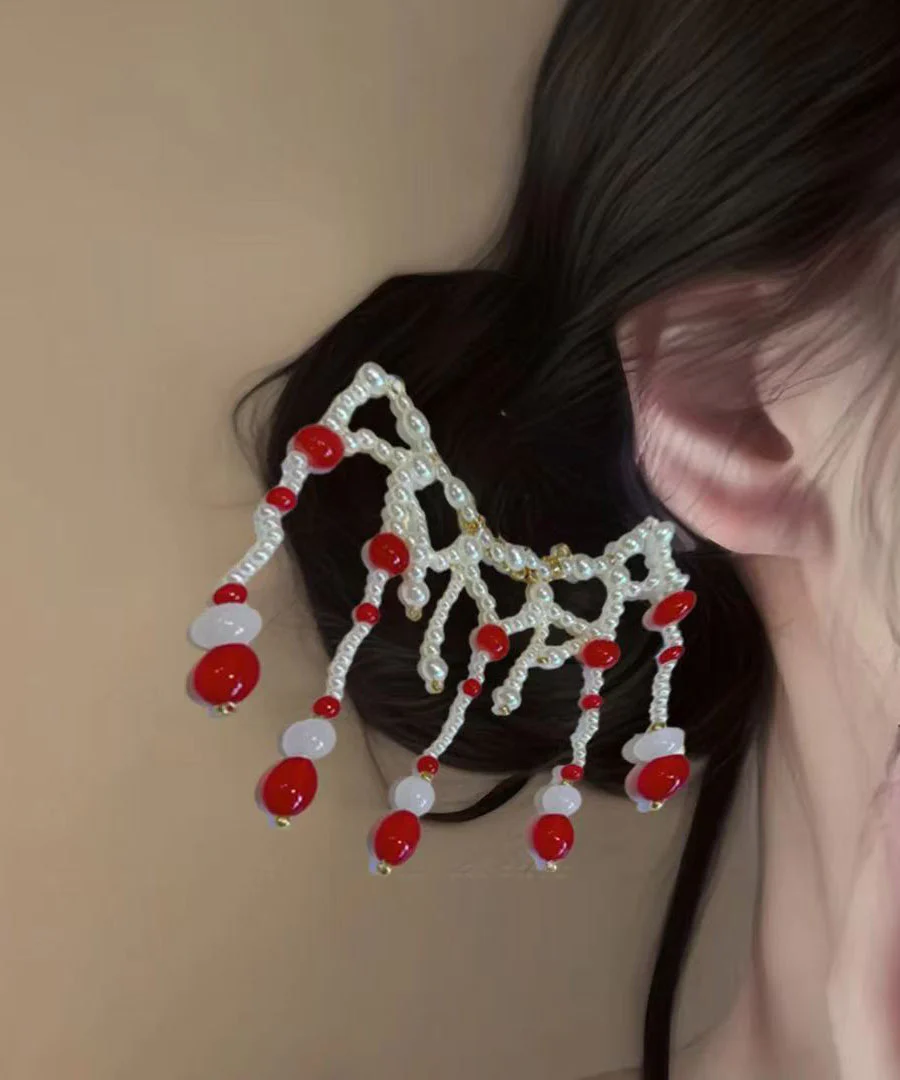 Chinese Style Green Alloy Colored Glaze Pearl Tassel Hairpin - Image 2