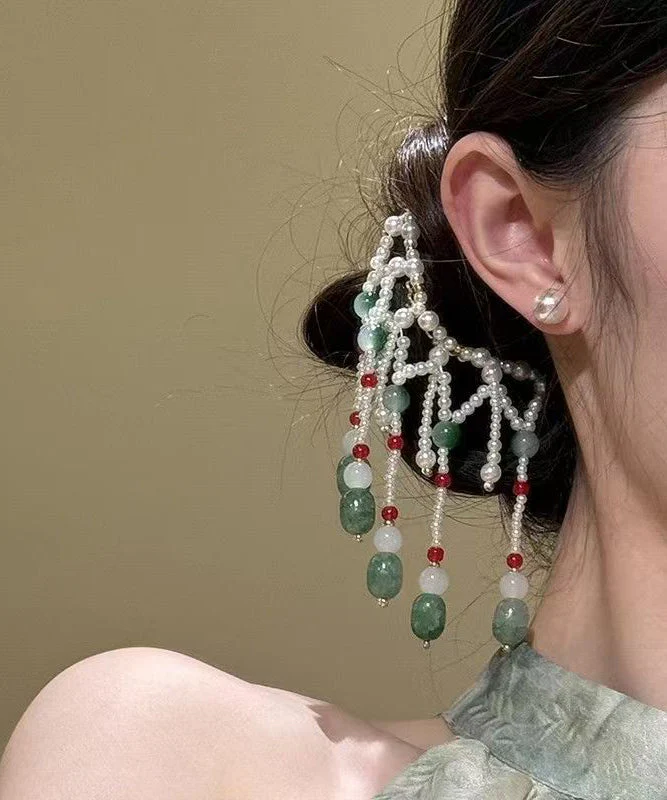 Chinese Style Green Alloy Colored Glaze Pearl Tassel Hairpin - Image 4