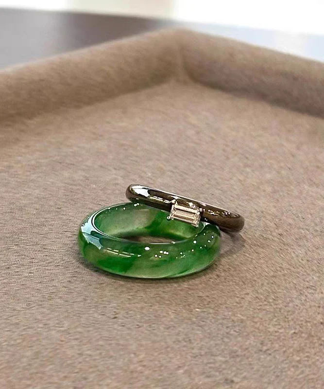 Chinese Style Green Alloy Jade Rings Two-Piece Set - Image 2