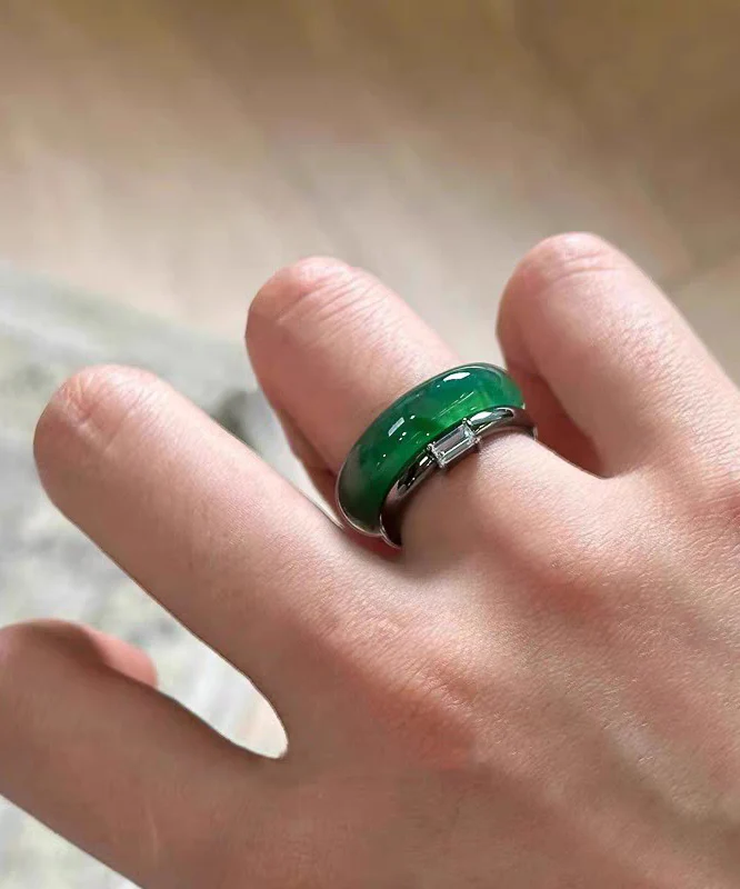 Chinese Style Green Alloy Jade Rings Two-Piece Set - Image 3