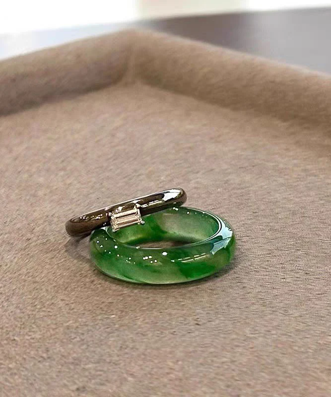 Chinese Style Green Alloy Jade Rings Two-Piece Set - Image 4