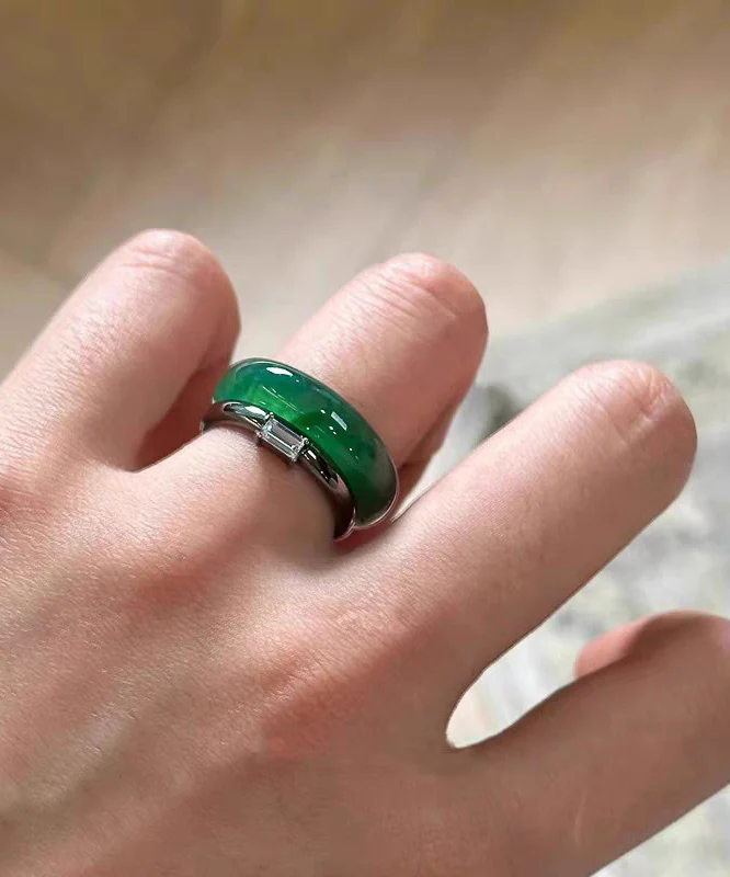 Chinese Style Green Alloy Jade Rings Two-Piece Set - Image 5