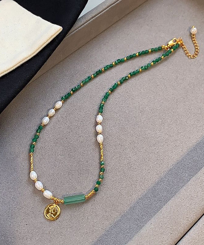 Chinese Style Green Copper Alloy Crystal Patchwork Beading Pendant Necklace - Image 2
