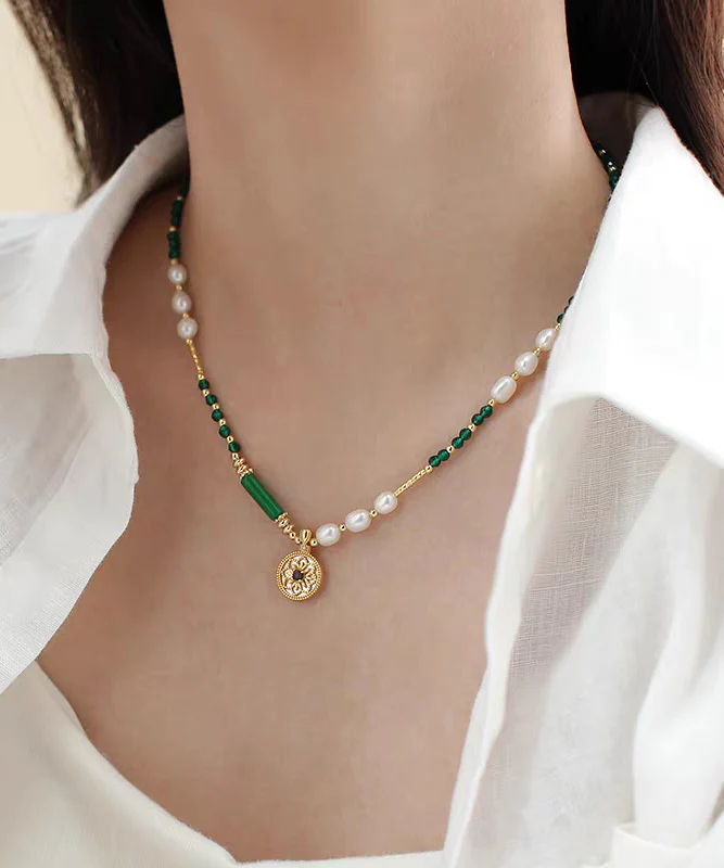 Chinese Style Green Copper Alloy Crystal Patchwork Beading Pendant Necklace - Image 3