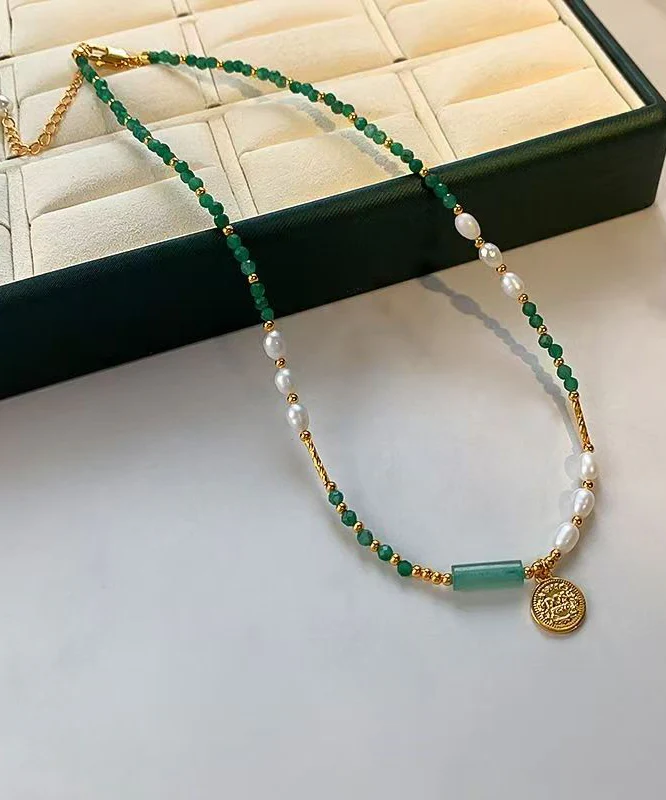 Chinese Style Green Copper Alloy Crystal Patchwork Beading Pendant Necklace - Image 4