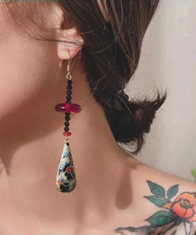 Chinese Style Green Copper Overgild Agate Resin Water Droplet Drop Earrings - Image 4