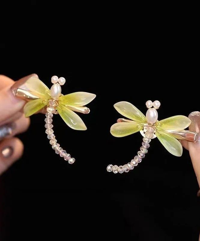 Chinese Style Light Green Colored Glaze Dragonfly A Pair Hairpin - Image 4