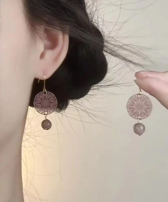 Chinese Style Light Purple Copper Overgild Hollow Out Window Paper-Cut Drop Earrings - Image 3