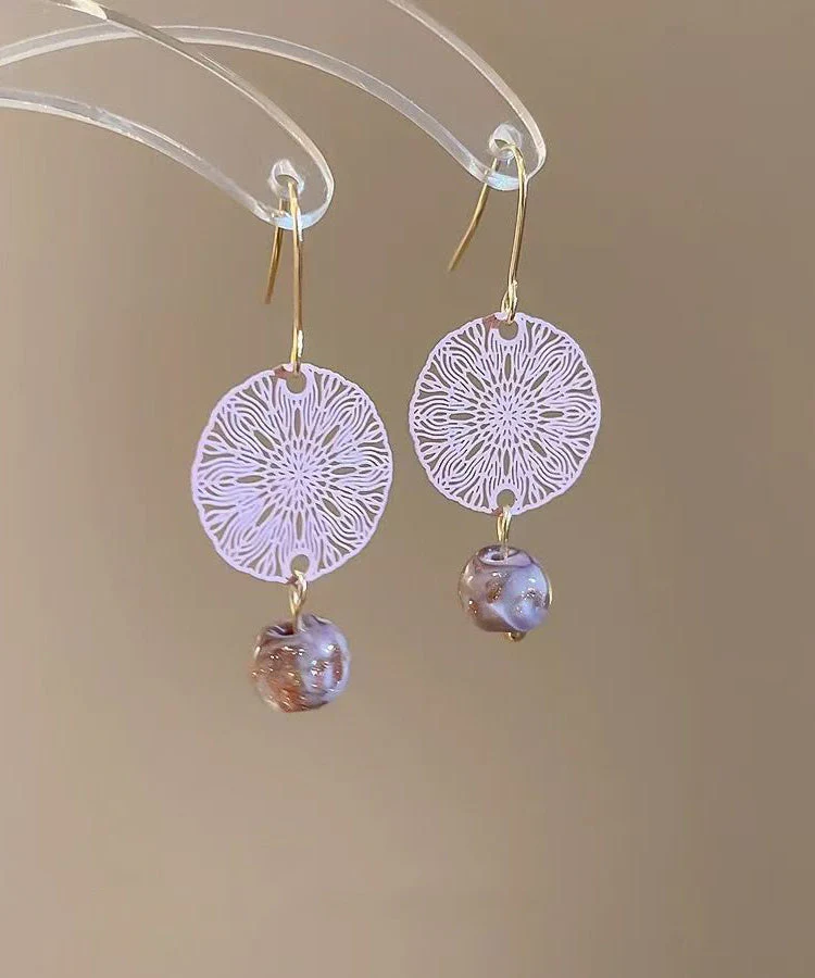 Chinese Style Light Purple Copper Overgild Hollow Out Window Paper-Cut Drop Earrings - Image 4