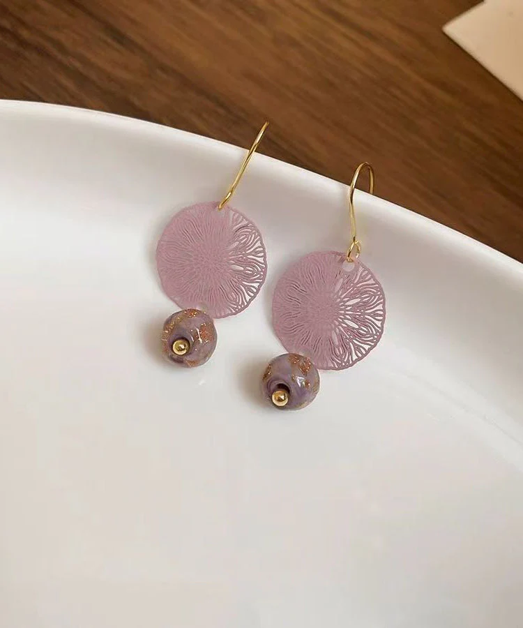 Chinese Style Light Purple Copper Overgild Hollow Out Window Paper-Cut Drop Earrings - Image 5