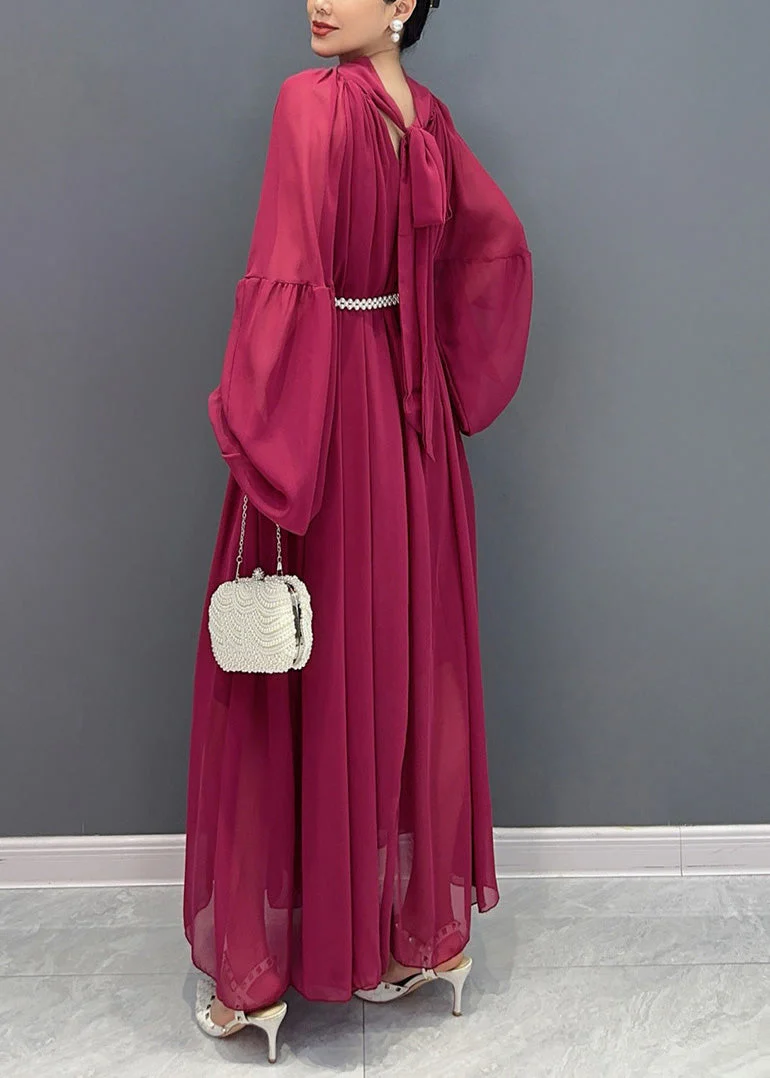 Chinese Style Mulberry Floral Wrinkled Chiffon Long Dress Fall - Image 4