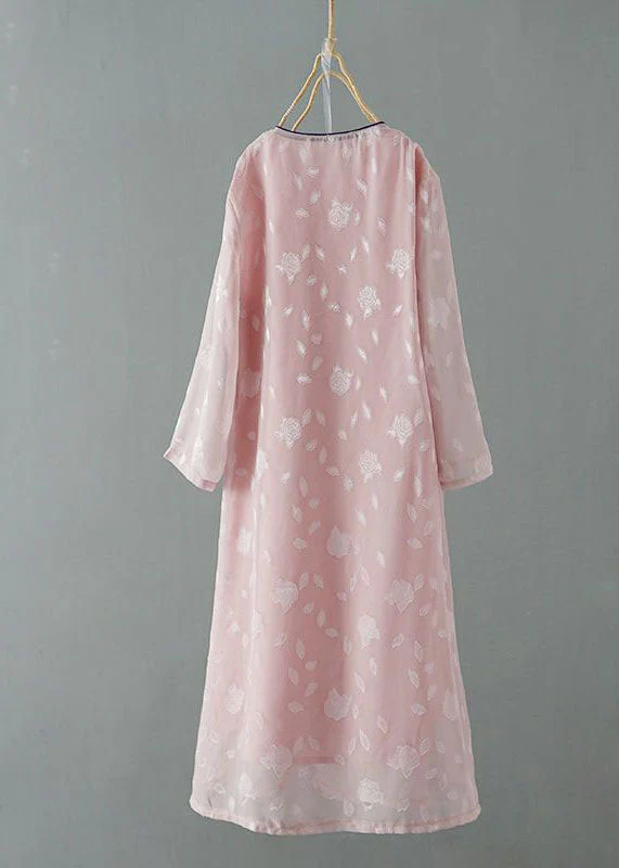 Chinese Style Pink Embroideried Patchwork Chiffon Dress Spring - Image 2