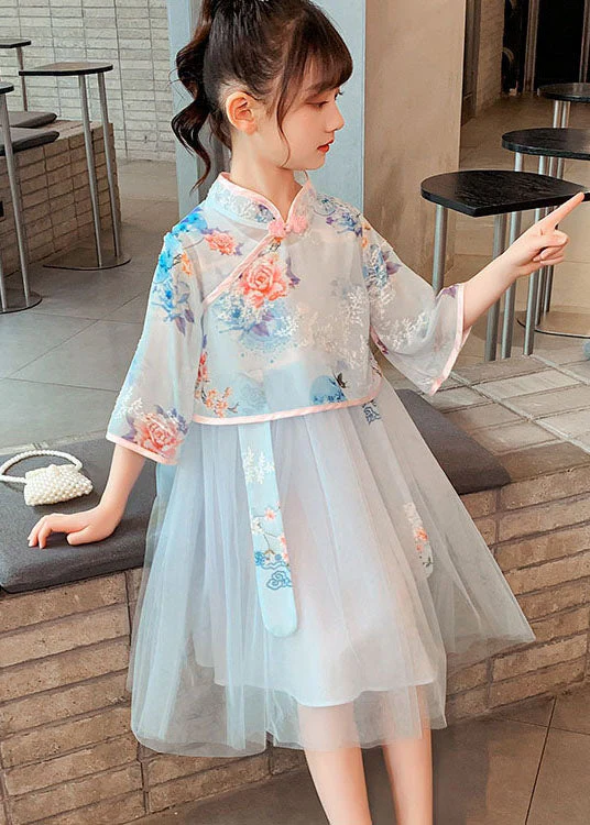 Chinese Style Pink Embroideried Patchwork Chiffon Kids Girls Dress Summer - Image 4