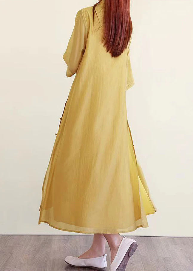 Chinese Style Pink Embroideried Side Open Cotton Dresses Summer - Image 5