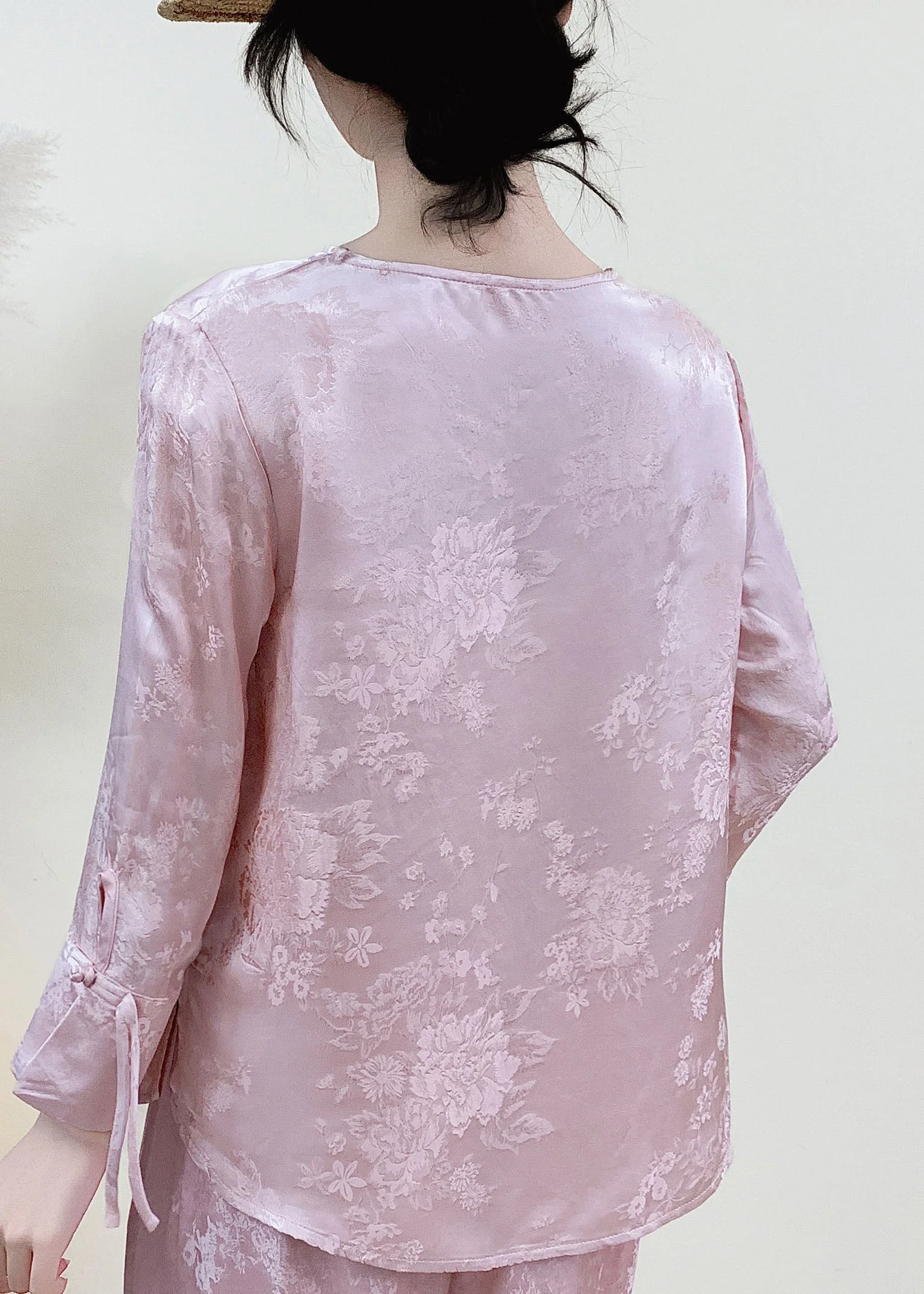 Chinese Style Pink Jacquard Silk Oriental Shirts Spring - Image 4
