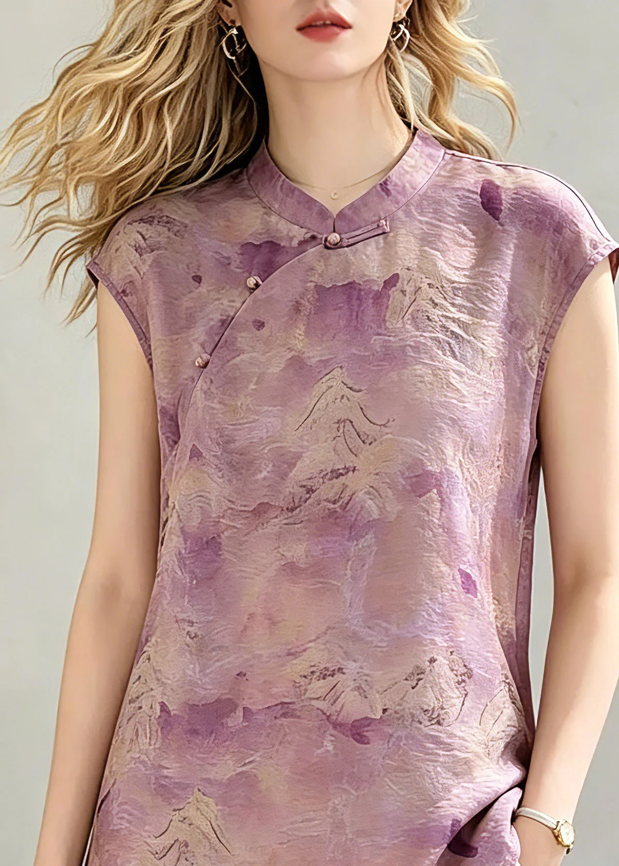 Chinese Style Pink Stand Collar Tops Summer - Image 2