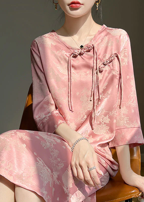 Chinese Style Pink Tasseled Jacquard Silk Dresses Bracelet Sleeve