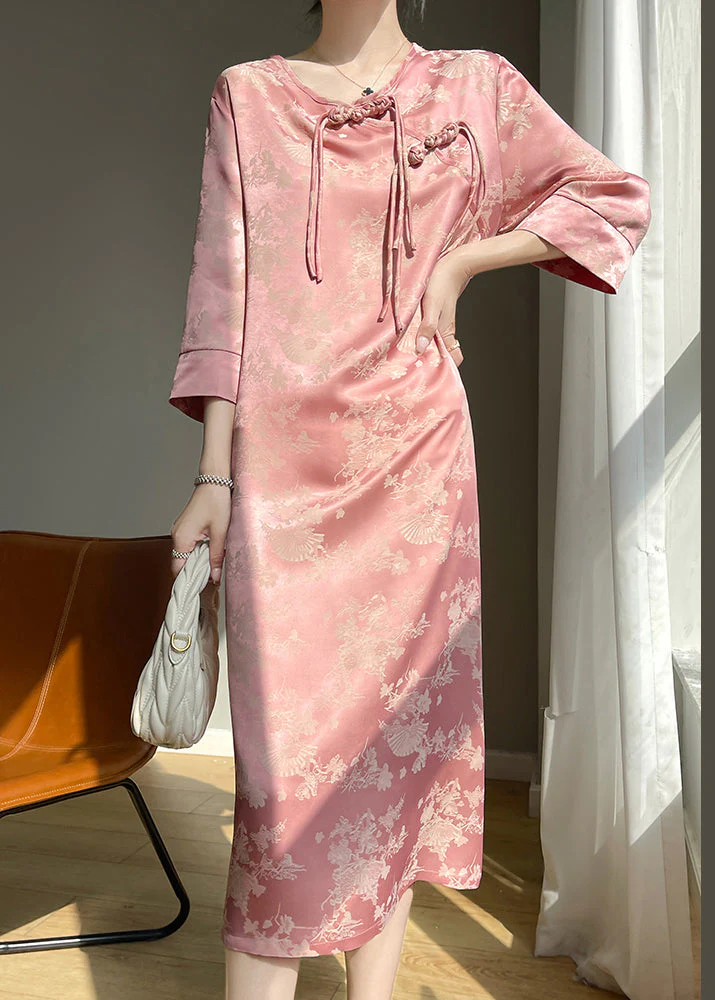 Chinese Style Pink Tasseled Jacquard Silk Dresses Bracelet Sleeve - Image 3
