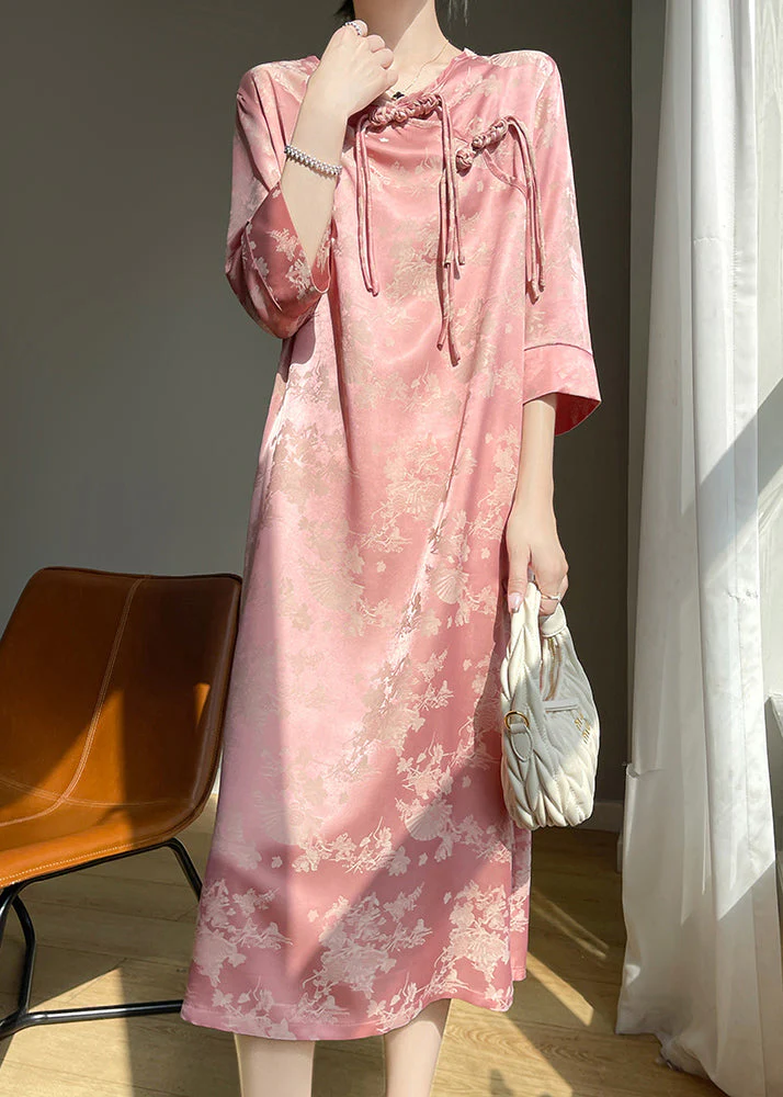 Chinese Style Pink Tasseled Jacquard Silk Dresses Bracelet Sleeve - Image 5