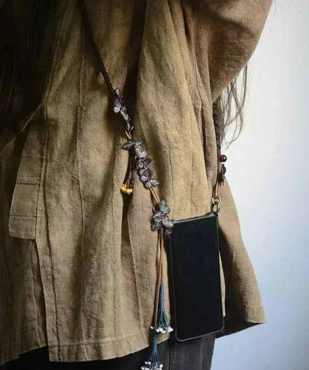 Chinese Style Purple Alloy Weave Butterfly Tassel Phone Chains - Image 2