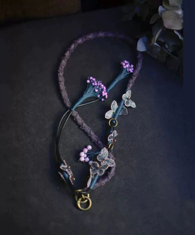 Chinese Style Purple Alloy Weave Butterfly Tassel Phone Chains - Image 3