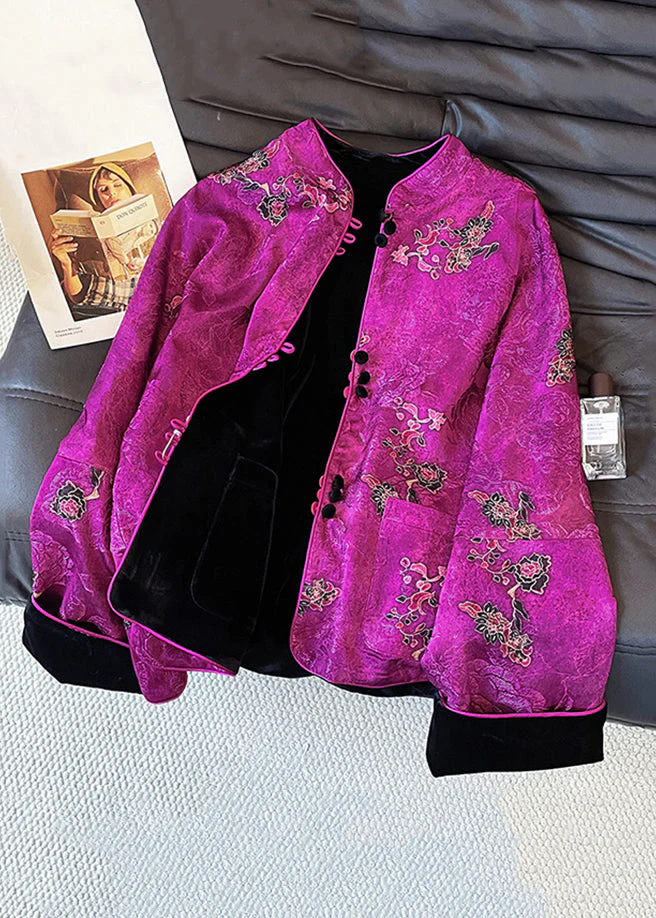 Chinese Style Purple Print Wear On Both Sides Silk Velvet Coat Fall - Image 2