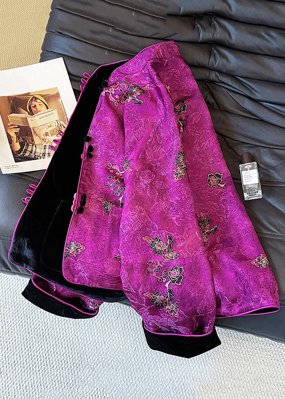 Chinese Style Purple Print Wear On Both Sides Silk Velvet Coat Fall - Image 3