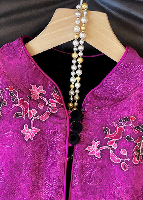 Chinese Style Purple Print Wear On Both Sides Silk Velvet Coat Fall - Image 4
