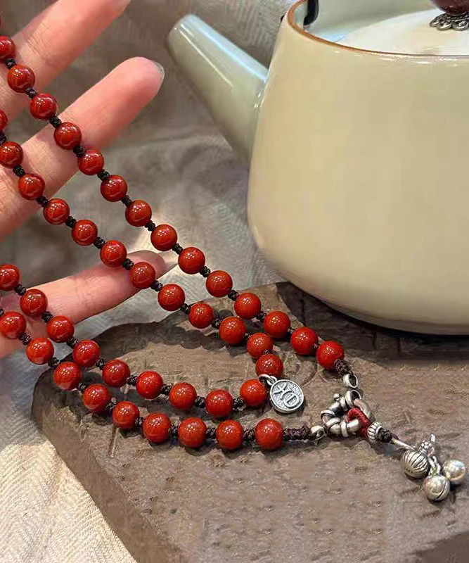 Chinese Style Red 925 Silver Calabash Bell Ball Pendant Necklace - Image 3