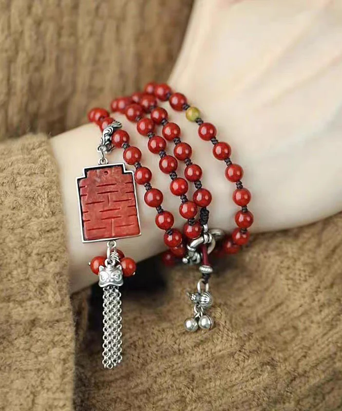 Chinese Style Red 925 Silver Calabash Bell Ball Pendant Necklace - Image 4