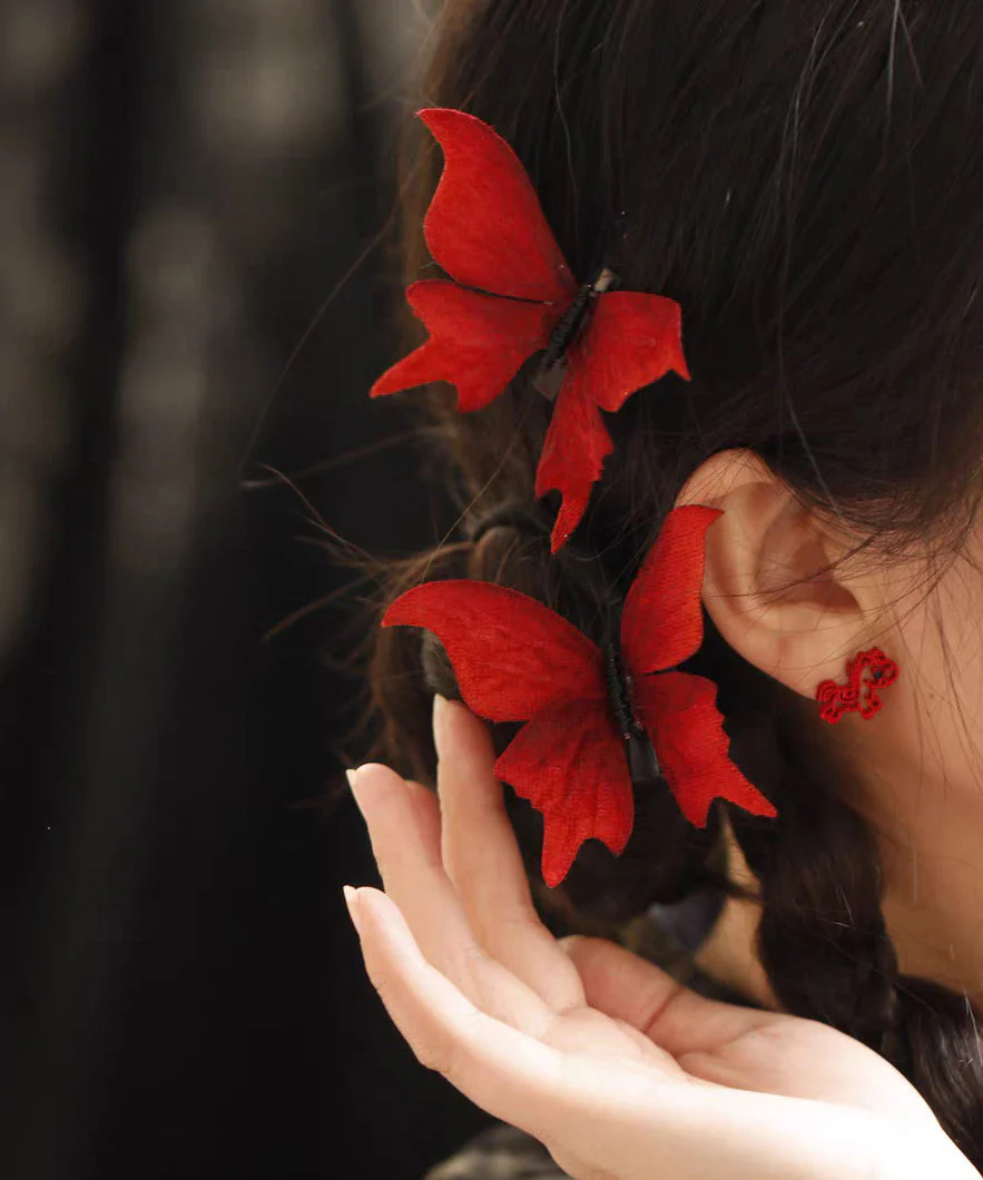 Chinese Style Red Alloy Butterfly A Pair Hairpin - Image 5