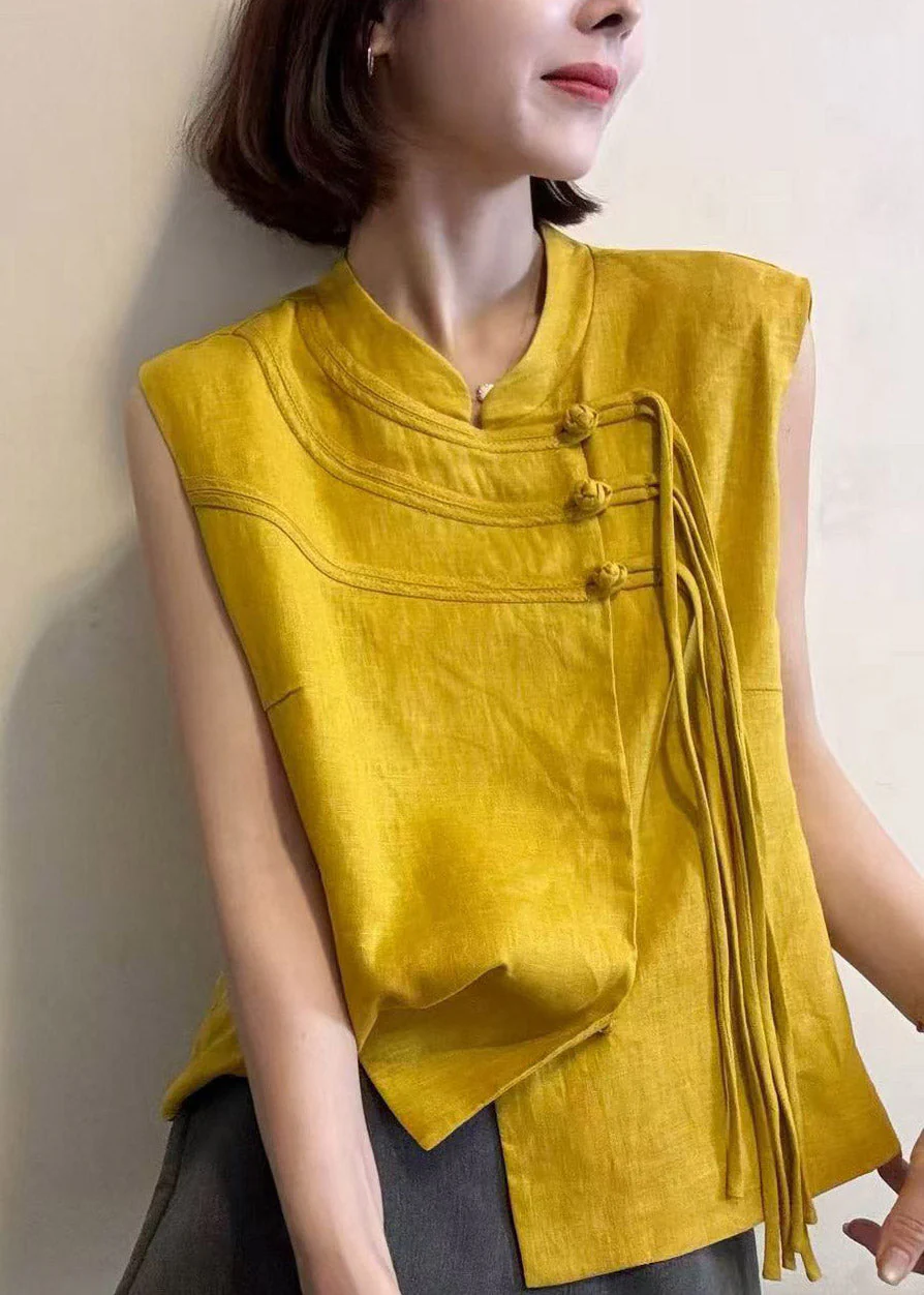 Chinese Style Red Stand Collar Tassel Patchwork Top Summer - Image 2
