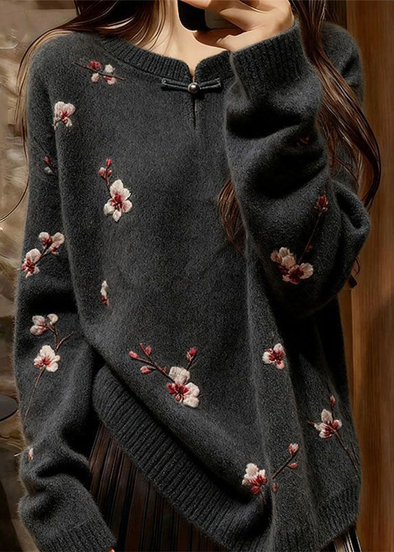 Chinese Style Rose Print Cozy Knit Sweater Spring - Image 4