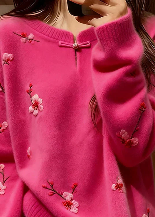 Chinese Style Rose Print Cozy Knit Sweater Spring - Image 5