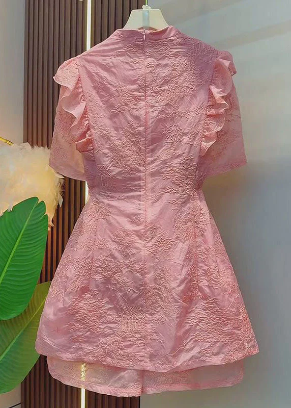 Chinese Style Rose Ruffled Patchwork Cotton Two Pieces Set Summer - Image 4