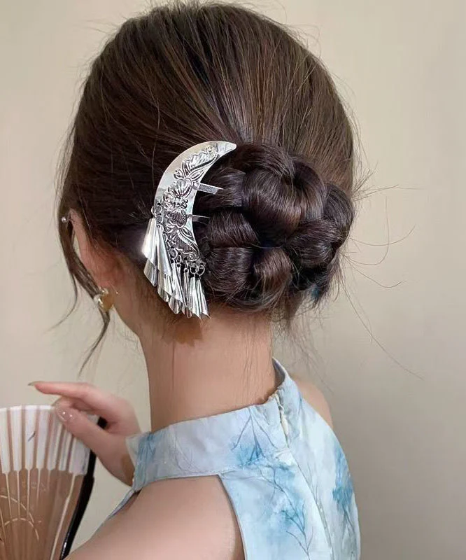 Chinese Style Silk Alloy Moon U-Shaped Tassel Hairpin - Image 3