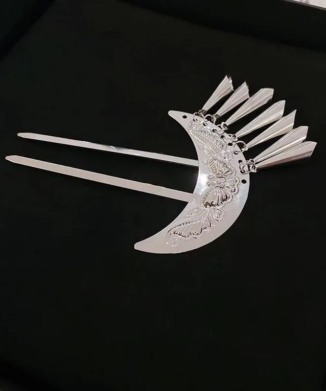 Chinese Style Silk Alloy Moon U-Shaped Tassel Hairpin - Image 4