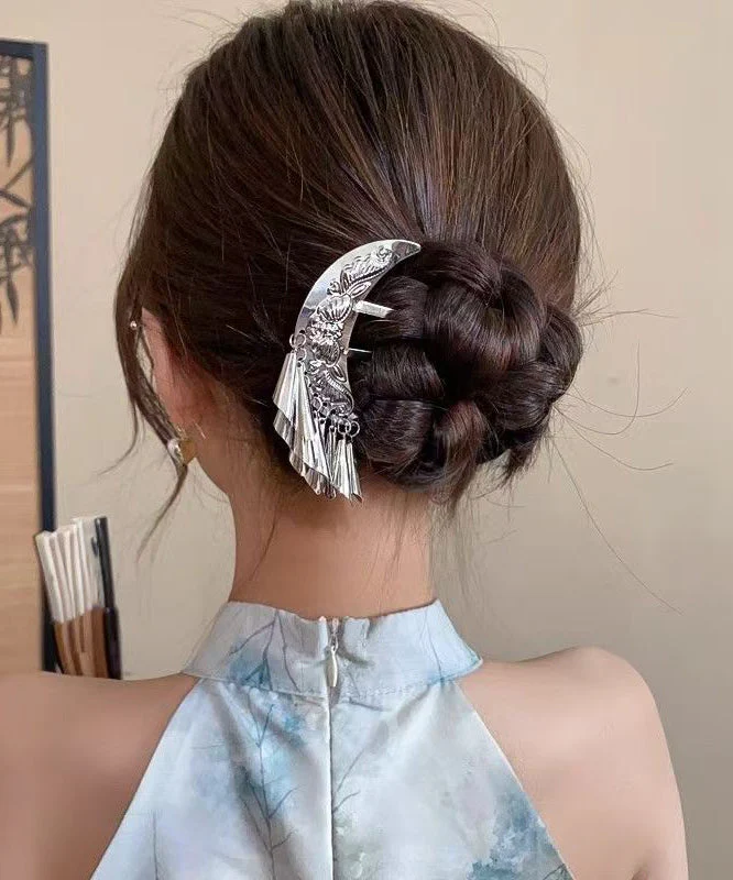 Chinese Style Silk Alloy Moon U-Shaped Tassel Hairpin - Image 5