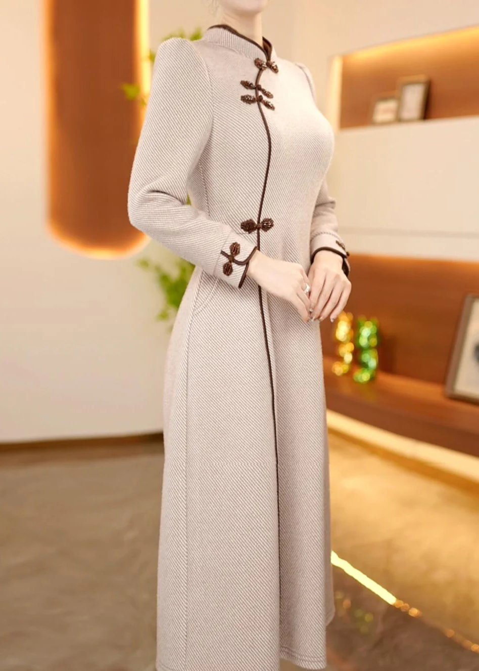 Chinese Style Stand Collar Oriental Button Cotton Long Dress Spring - Image 2
