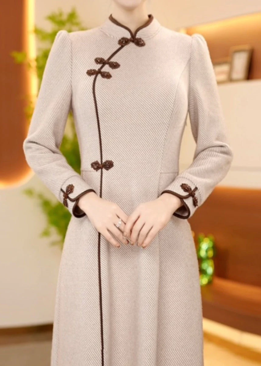 Chinese Style Stand Collar Oriental Button Cotton Long Dress Spring - Image 4