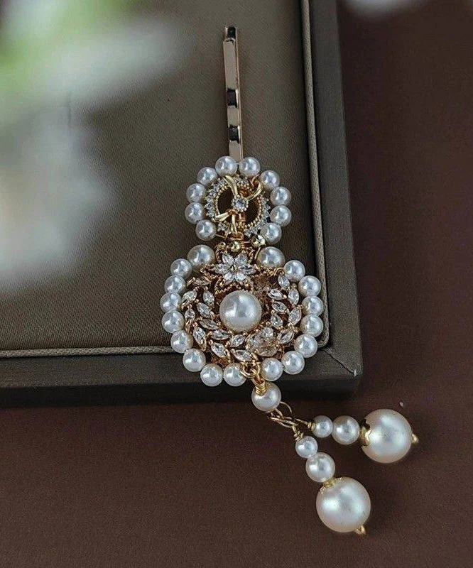 Chinese Style White Alloy Pearl Calabash Tassel Hairpin - Image 3