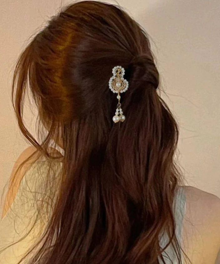 Chinese Style White Alloy Pearl Calabash Tassel Hairpin - Image 4