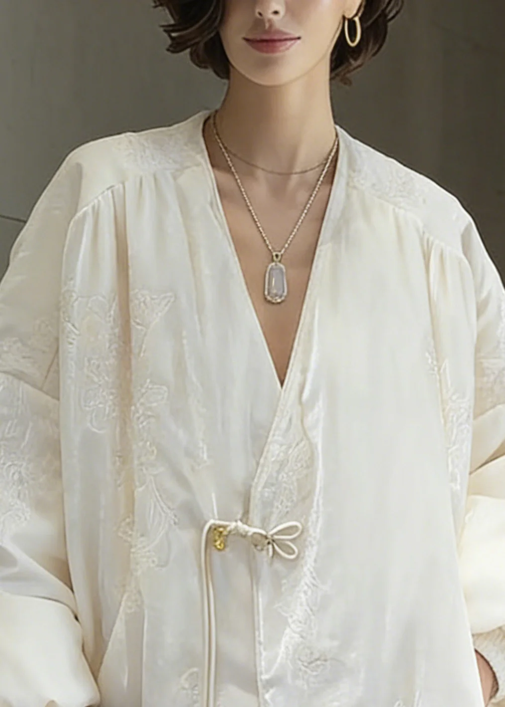 Chinese Style White Embroidered Duck Down Coats Winter - Image 2