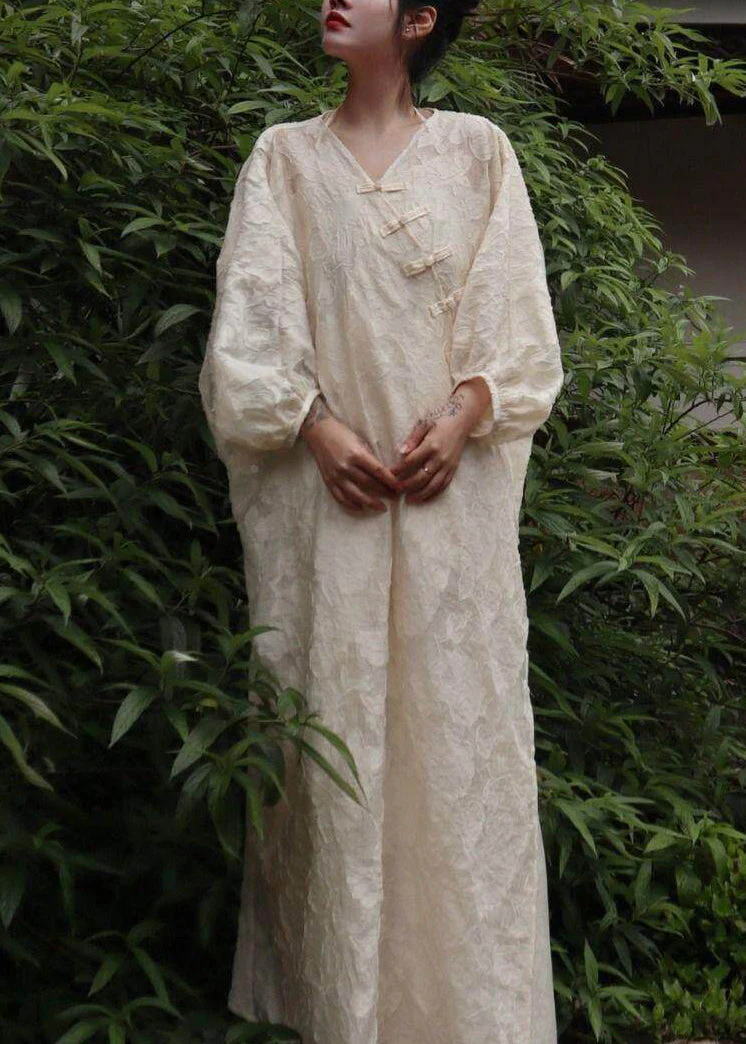 Chinese Style White V Neck Button Long Cardigans And Maxi Spaghetti Stra Sundress Two Pieces Set Fall