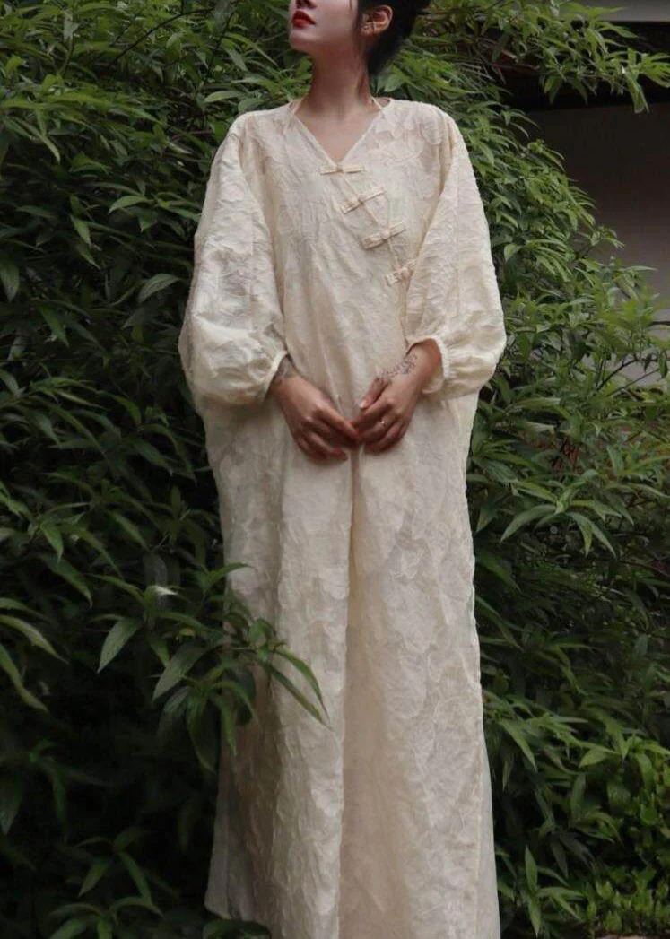 Chinese Style White V Neck Button Long Cardigans And Maxi Spaghetti Stra Sundress Two Pieces Set Fall - Image 3