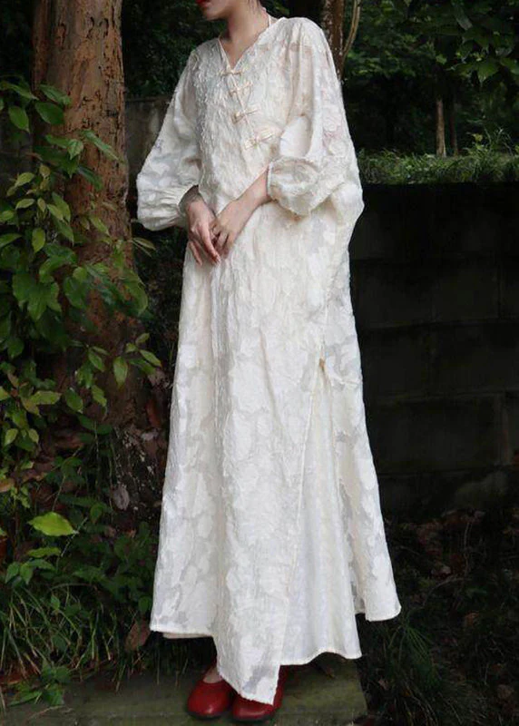 Chinese Style White V Neck Button Long Cardigans And Maxi Spaghetti Stra Sundress Two Pieces Set Fall - Image 4