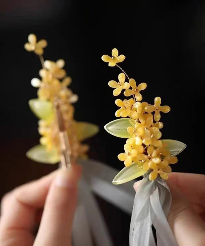 Chinese Style Yellow Alloy Tulle Osmanthus Ribbon A Pair Hairpin - Image 2